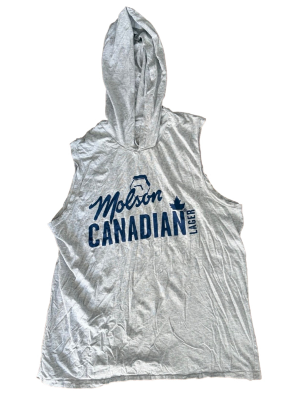 Men's Molson Canadian Gray Blue Sleeveless Hoodie XL